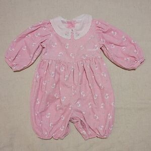Vintage Osh Kosh B'Gosh Microcord Pink Kitten Print Romper 6-9M EUC